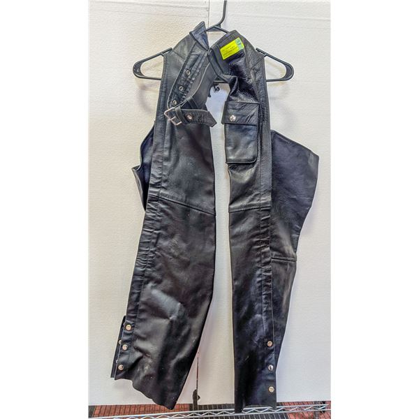 MENS LEATHER MOTORCYCLE CHAPS SIZE L