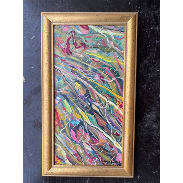 Paul Lalande Abstract Painting, 16.5”x8”, Framed 19.5”x11”