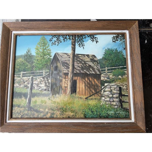 Original Gail Lalande 2001 Barn Landscape Painting, 15"x11"