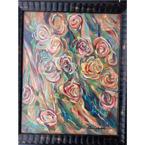 Original Floral Abstract Painting Signed Paul Laplante with Frame