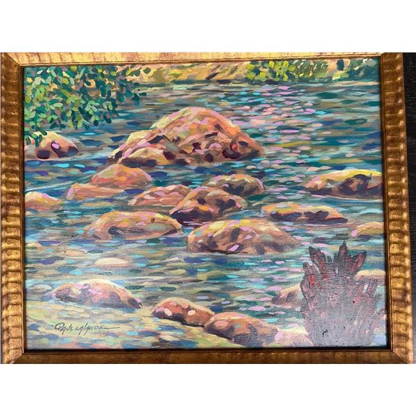 Original Paul Lalande River Rocks Oil Painting, 19.5x15.5”
