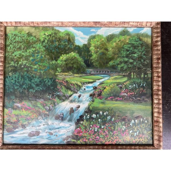 Landscape Painting by Paul Lavandell with Creek, 21.5x17.5" Framed