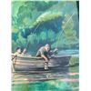 Image 4 : Original Paul Lalande 2001 Framed Fishing Scene Painting 21.5x15.5"