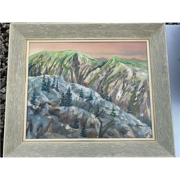 Paul Lalande Mountain Landscape Painting, 19x15 Image, 20.5x24 Frame