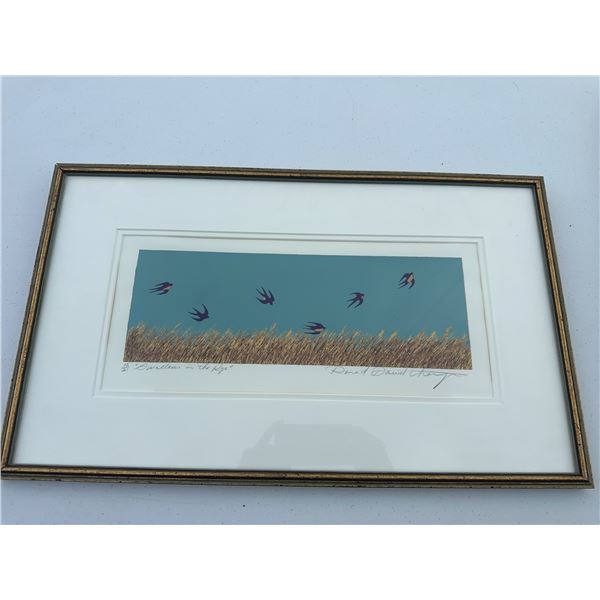 Ronald David Thang "Swallows in the Rye" Framed Signed Print 22.5x13.5