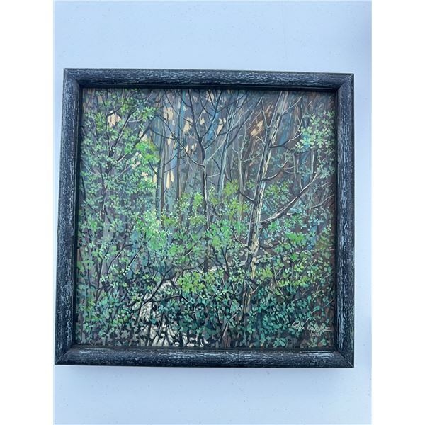 Gail Langer 2008 Original Forest Scene Painting, 12x12 in Frame