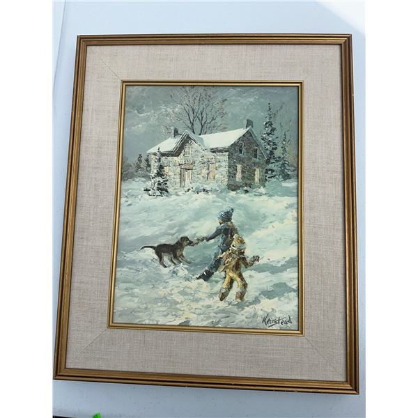 Winter Scene Oil Painting by Keirstead, 13.5x10, Framed 20x16.5