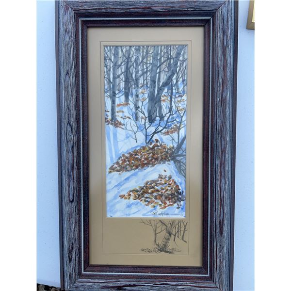 Paul Lalande Signed Winter Forest Painting, 10”x5” (Framed 18”x11”)