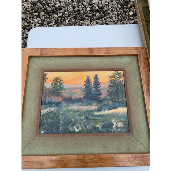 Signed Landscape Painting with Trees, 25x21 Frame, 15x11.5 Image