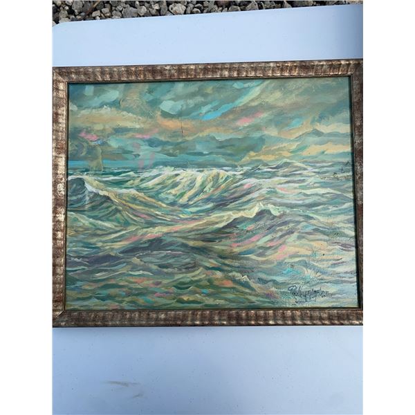 Paul Lalande Seascape Oil Painting, 21.5 x 17.5 Framed