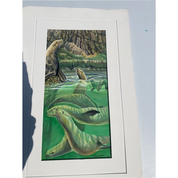 Paul Lalande Signed Seal Watercolour Painting, 18.5 x 9 Inch Image