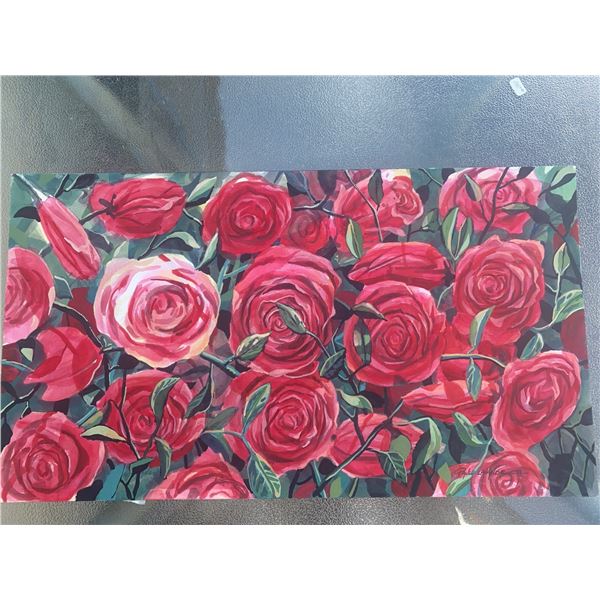 Paul Lalande 1998 Rose Floral Painting, 18 x 10 Inches