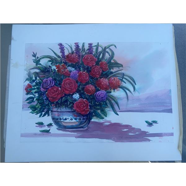 Paul Lalande Floral Still Life Watercolour, 17.5 x 12 Inches
