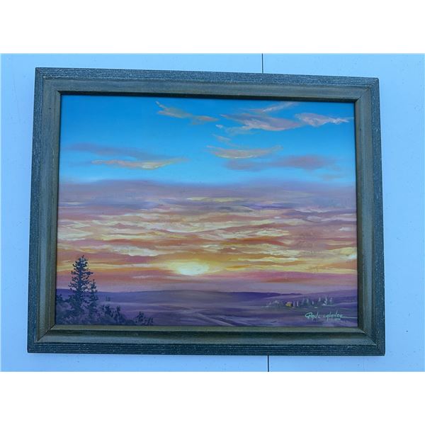 Paul Lalande Framed Sunset Landscape Painting 15.5x11.5"