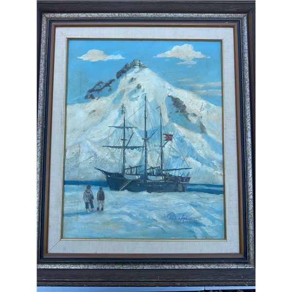 Paul Lalande Arctic Ship Scene Oil Painting, 20x16, Framed 27x23.5