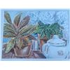 Image 2 : Paul Lalande Still Life Watercolour, Plants and Teapot, 20x16 Frame