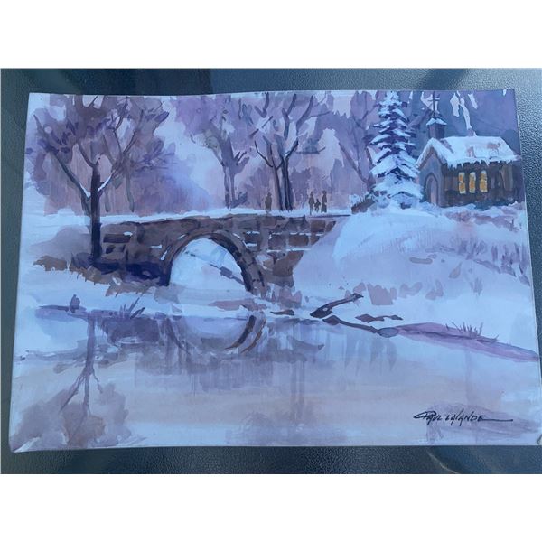 Paul Lalande Winter Landscape Watercolour Painting 17" x 12"