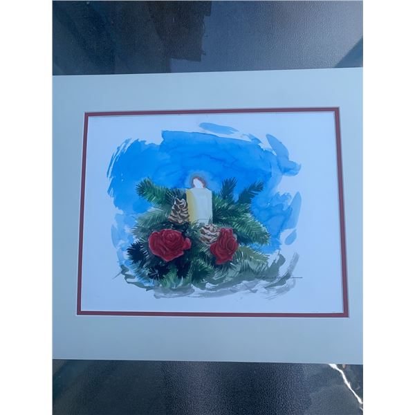 Paul Lalande Watercolour Painting, Candle and Roses, Framed 18.5x16"