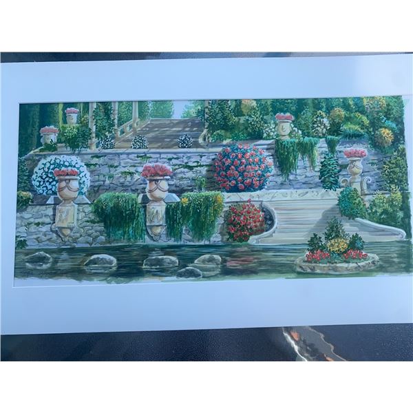 Paul Lalande Garden Landscape Watercolour Painting, 28 x 15.5
