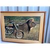 Image 1 : Paul Lalande 2004 Painting With Lion and Motorcycle, 35.5x24”