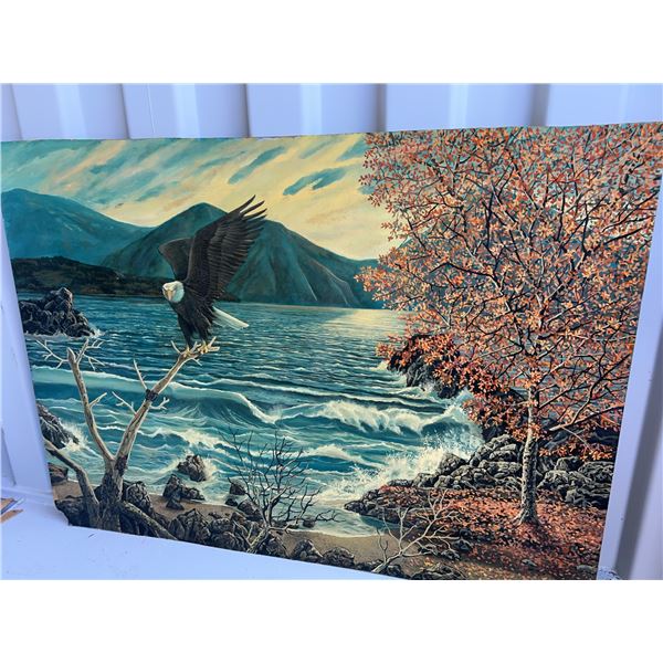 Paul Lalande Signed Bald Eagle Landscape Oil Painting