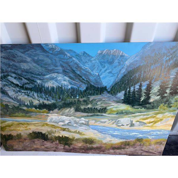 Paul Lalande Mountain Landscape Painting, 50”x33.5”