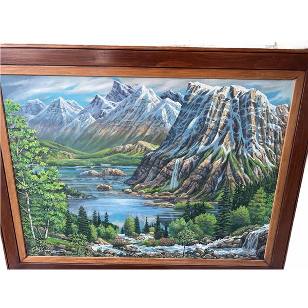 Paul Lalande 2003 Mountain Landscape Painting, 32.5”x24”, Framed 38.5”x30”