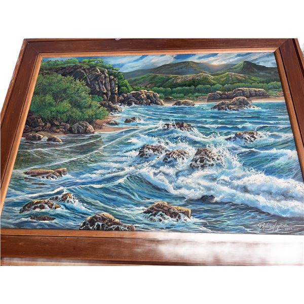 Paul Lalande 2003 Original Coastal Landscape Painting, 39"x31" Framed
