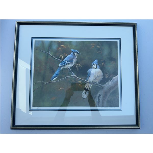 Maureen Baynton Blue Jays Print, Signed, 133/390, Framed, 24.5x21"