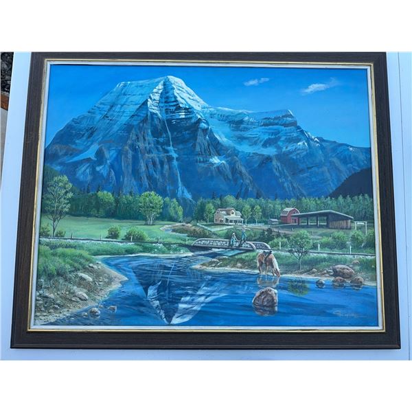 Paul Lalande 2001 Framed Mountain Landscape Painting, 32.5" x 26.5"