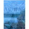 Image 2 : Framed Mountain Lake House Scene Print Signed Paul Lalande