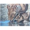 Image 2 : Paul Lalande 24x20 Painting of Lioness and Cub at Waterhole