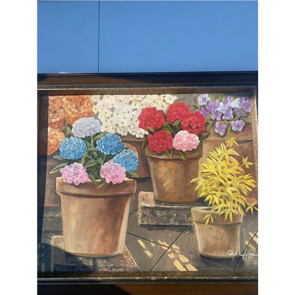 Paul Lalande 2001 Framed Floral Still Life Painting, 24x21 Frame