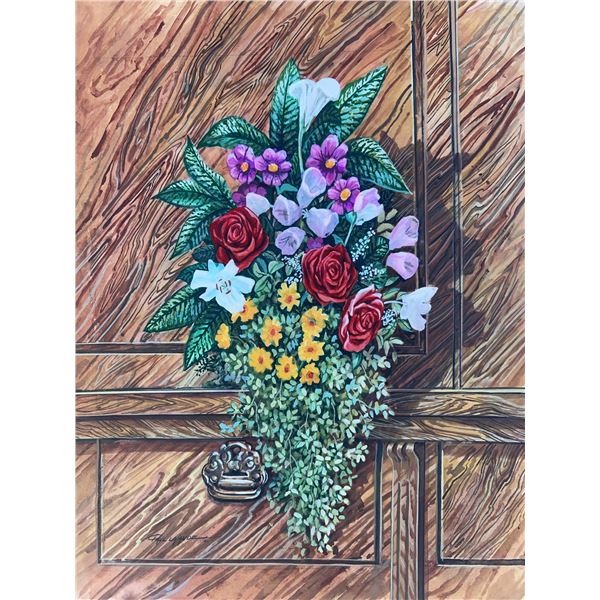 Paul Lalande Floral Painting on Wood, 16x12.5"