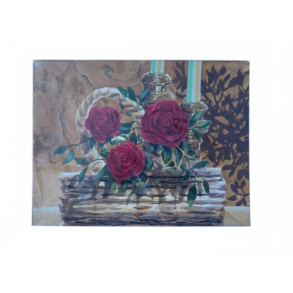 Paul Lalande Signed Floral Watercolour Painting, 13.75 x 10.5 in (Framed 19 x 15.5 in)