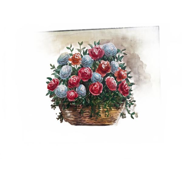 Paul Lalande Signed Floral Basket Watercolour, 13.5"x11" Painting