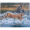 Image 1 : Paul Lalande 2000 Painting, Lioness and Motorcyclist, 30 x 25.5 in