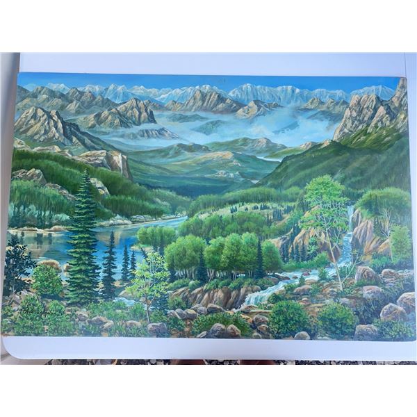 Paul Lalande Original Mountain Landscape Painting, 35.5" x 23.5"