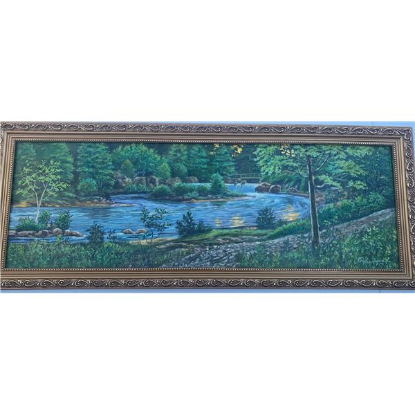 Paul Lalande 2003 Landscape Oil Painting, Framed 38.5 x 15 in