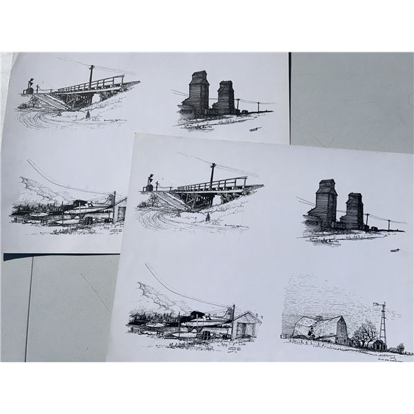 4 Signed Rural Pen Drawings, 24”x18.5”
