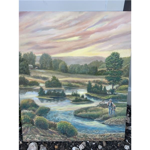 Two Original Paintings: Landscape and Floral, 24.5” x 29”