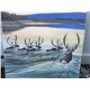 Image 2 : Paul Lalande 1986 Original Acrylic Painting, Caribou Crossing Lake, 31x32”