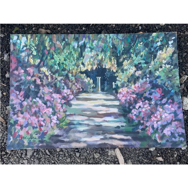 Paul Lalande Garden Pathway Acrylic Painting, 32 x 21.5 Inches