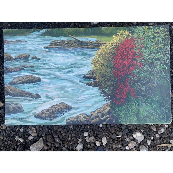 Paul Lalande River Landscape Painting, 25.5 x 15.5 in
