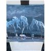 Image 2 : Double Sided Painting 25.5 x 11.5 in. Winter Cabin & Signed River Scene