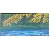 Image 3 : Double Sided Painting 25.5 x 11.5 in. Winter Cabin & Signed River Scene