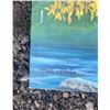 Image 4 : Double Sided Painting 25.5 x 11.5 in. Winter Cabin & Signed River Scene
