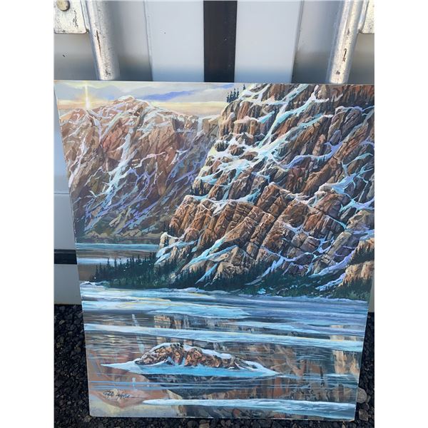 Paul Lalande Mountain Landscape Painting, 24 by 20.5 Inches