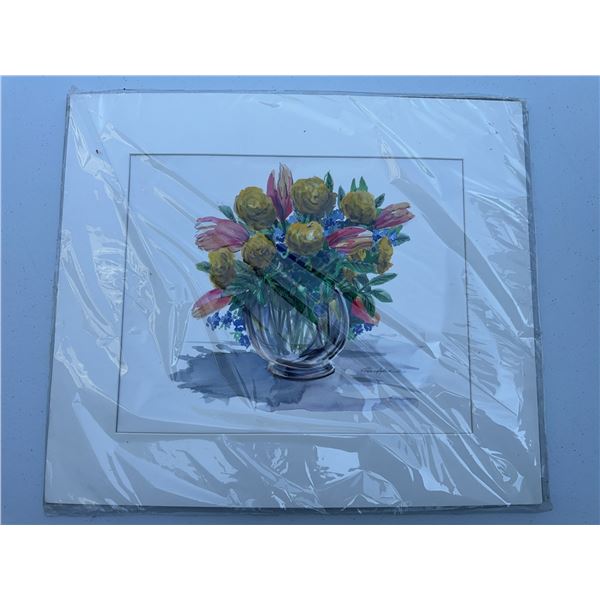 Paul Lalande Floral Watercolour, 13x10.5 in, Sealed