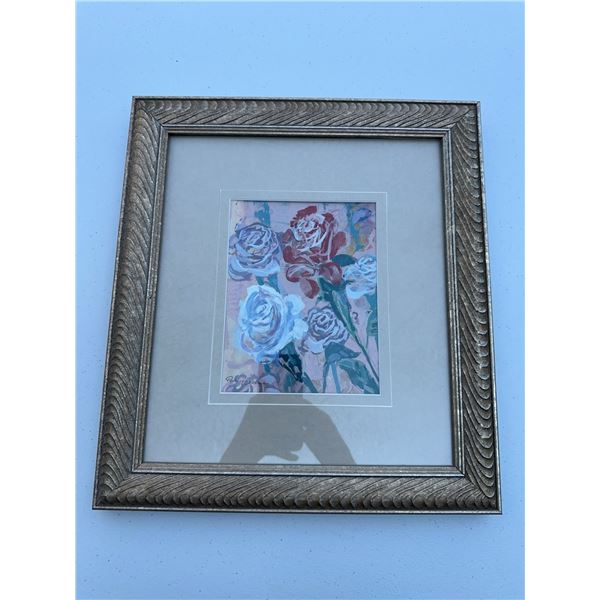 Paul Lalande Floral Painting, 7 x 5.5 in, Framed 14.5 x 13 in